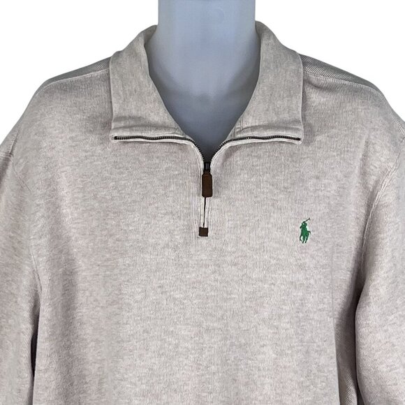 Polo Ralph Lauren Mens XXL Tan Rib Mockneck 1/4 Zip Pullover Old Money Timeless - Picture 4 of 16